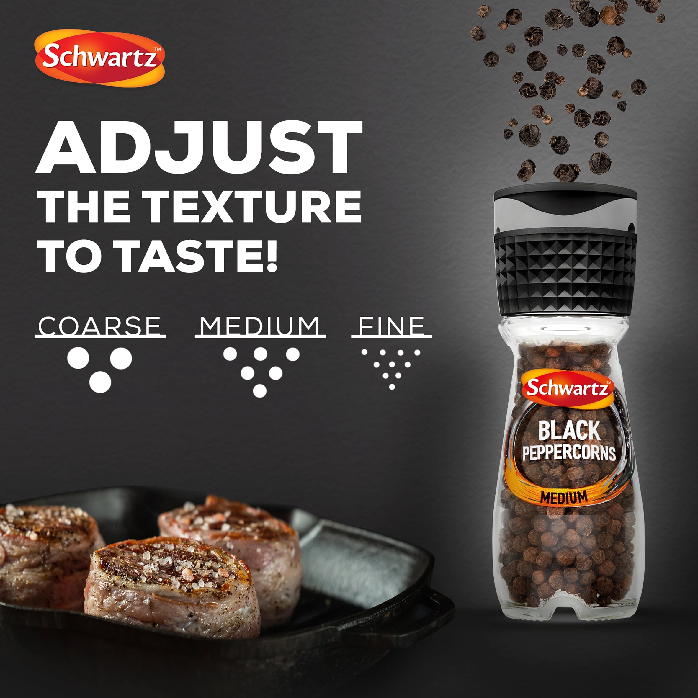 Schwartz Black Peppercorns Adjustable Medium grinder 35g thumbnail 2