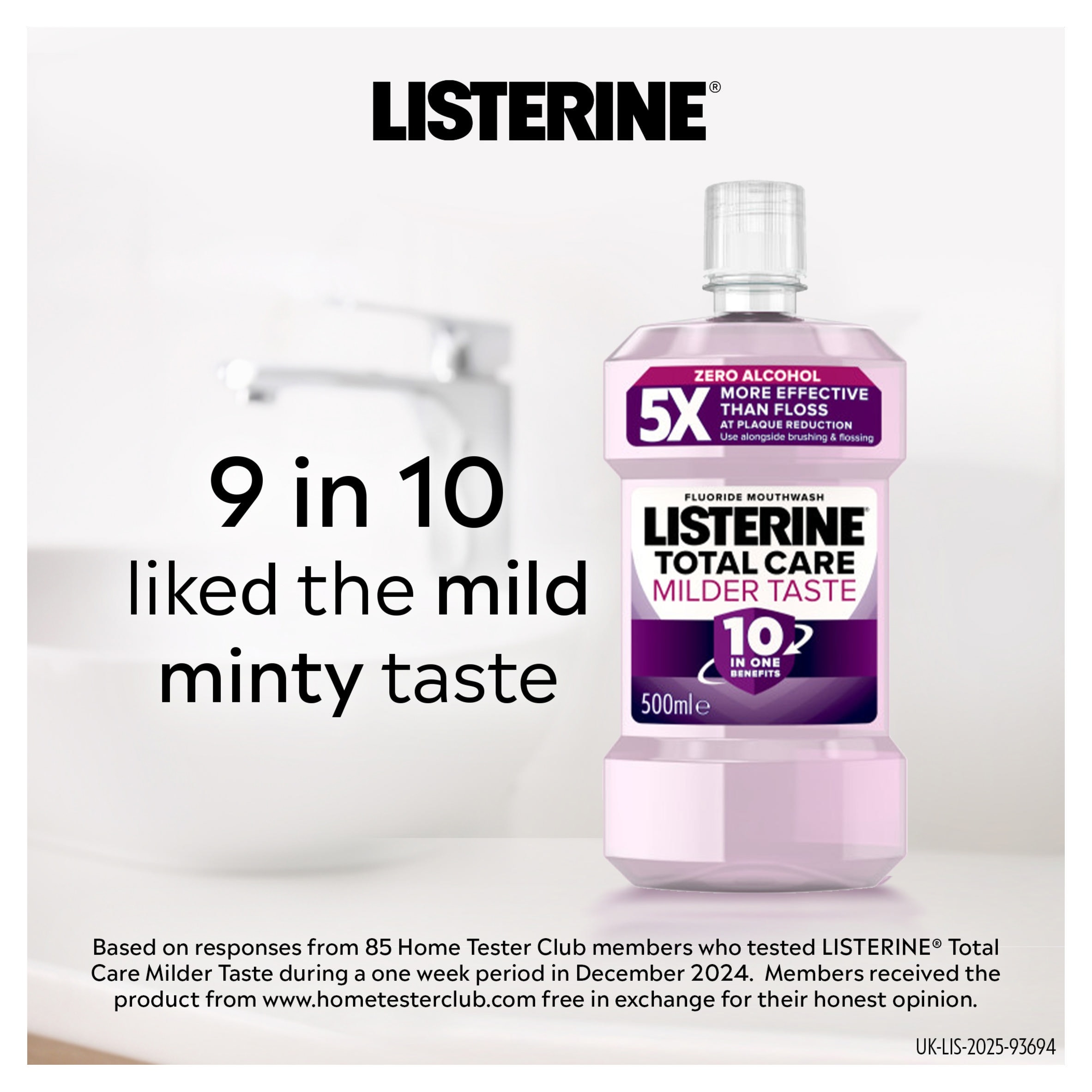 Listerine Total Care Milder Taste Zero Alcohol Mouthwash 500ml thumbnail 3