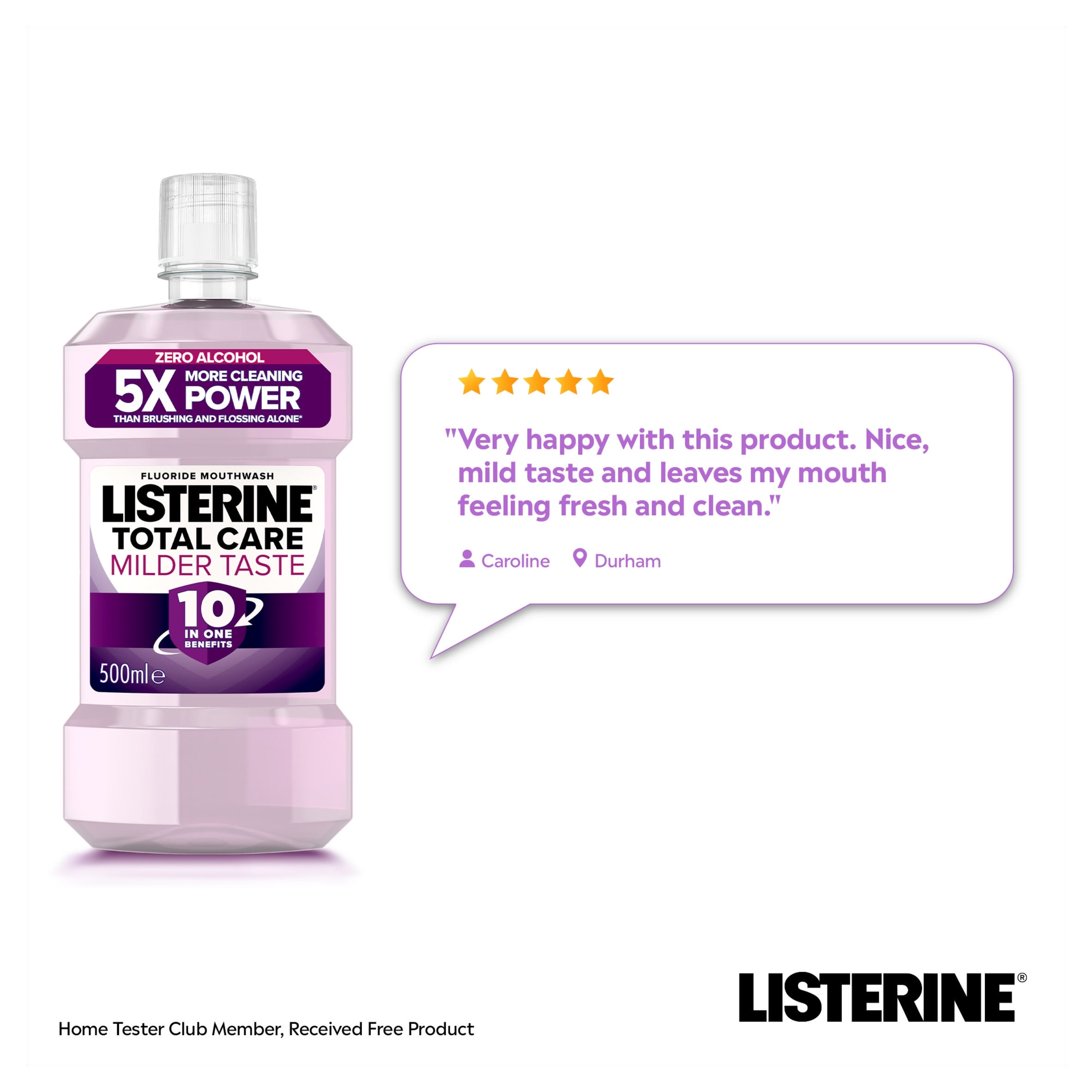Listerine Total Care Milder Taste Zero Alcohol Mouthwash 500ml thumbnail 4