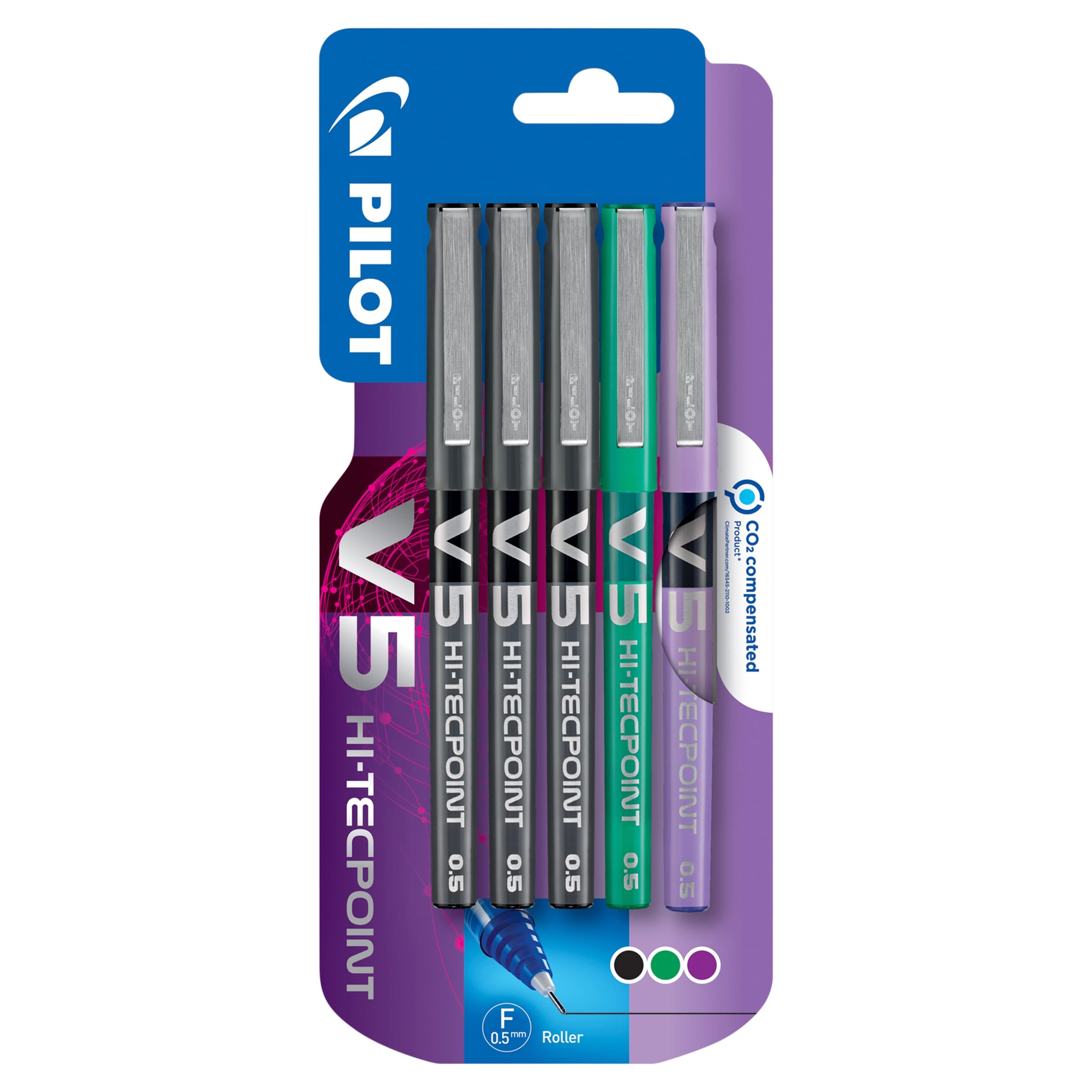Pilot V5 Liquid Ink Rollerball Fine Line - 5 Piece Blister - Assorted