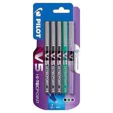 Pilot V5 Rollerball Black Green Violet 5 Pack