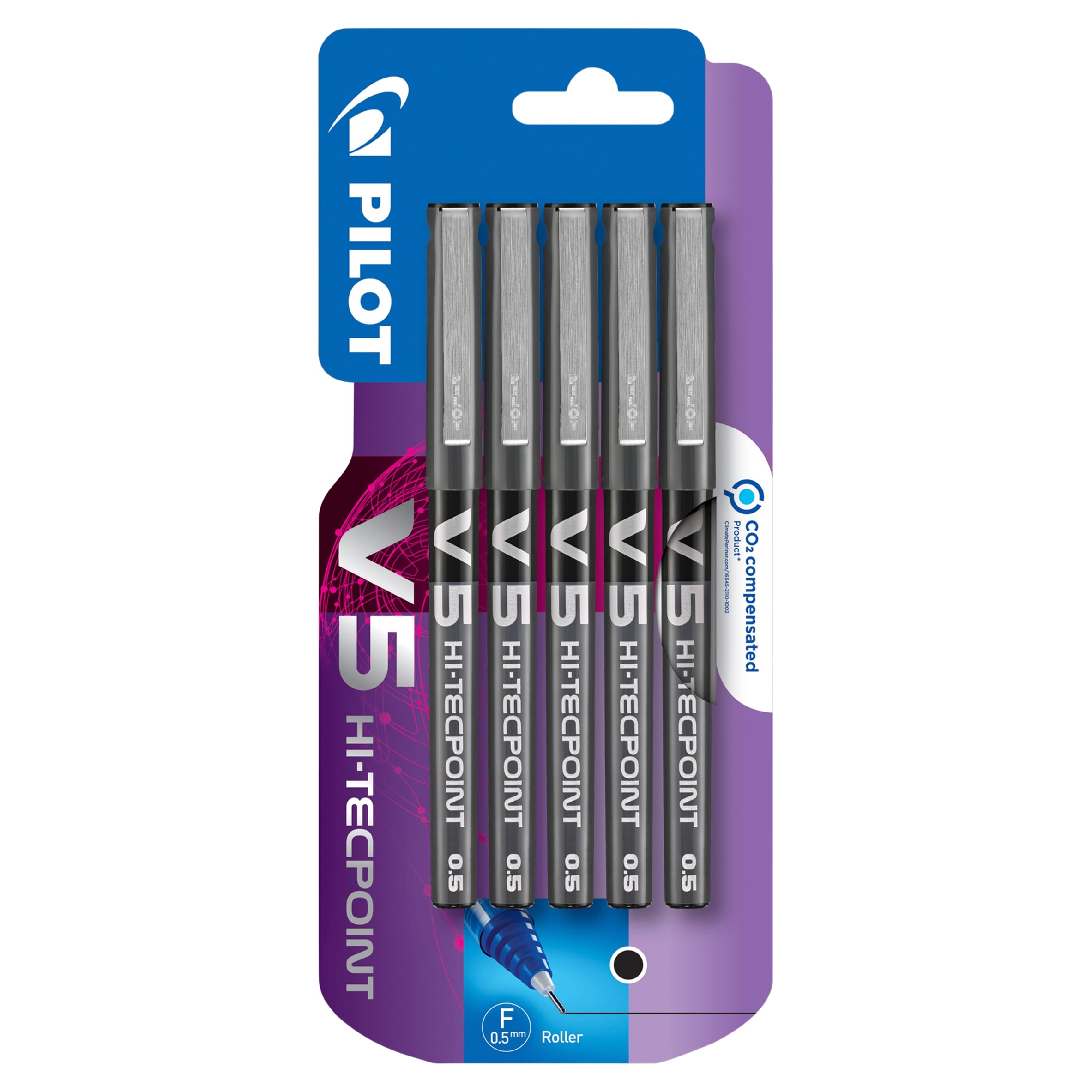 Pilot V5 Liquid Ink Rollerball Fine Line - 5 Piece Blister - Black