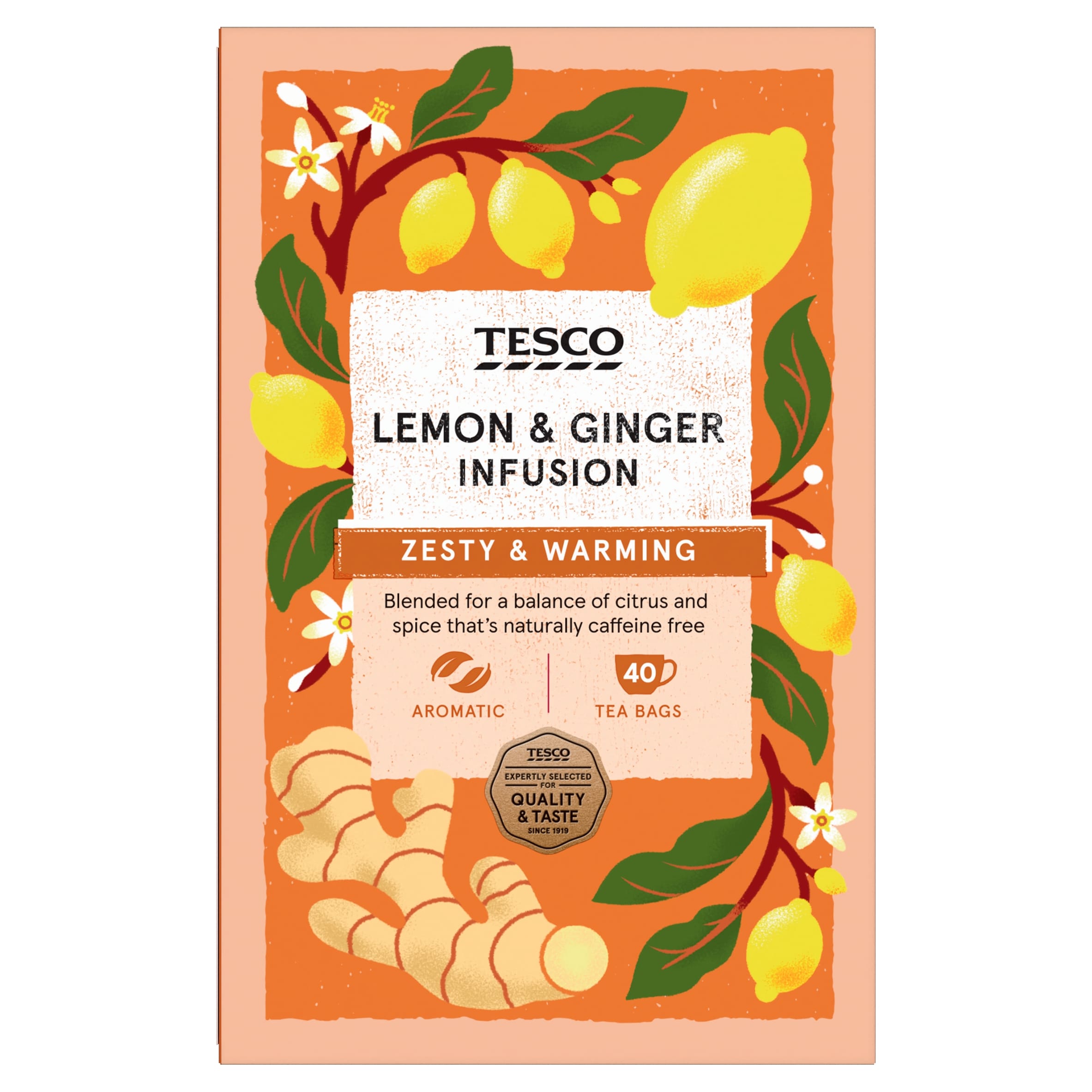 Tesco Lemon & Ginger 40 Tea Bags 80G