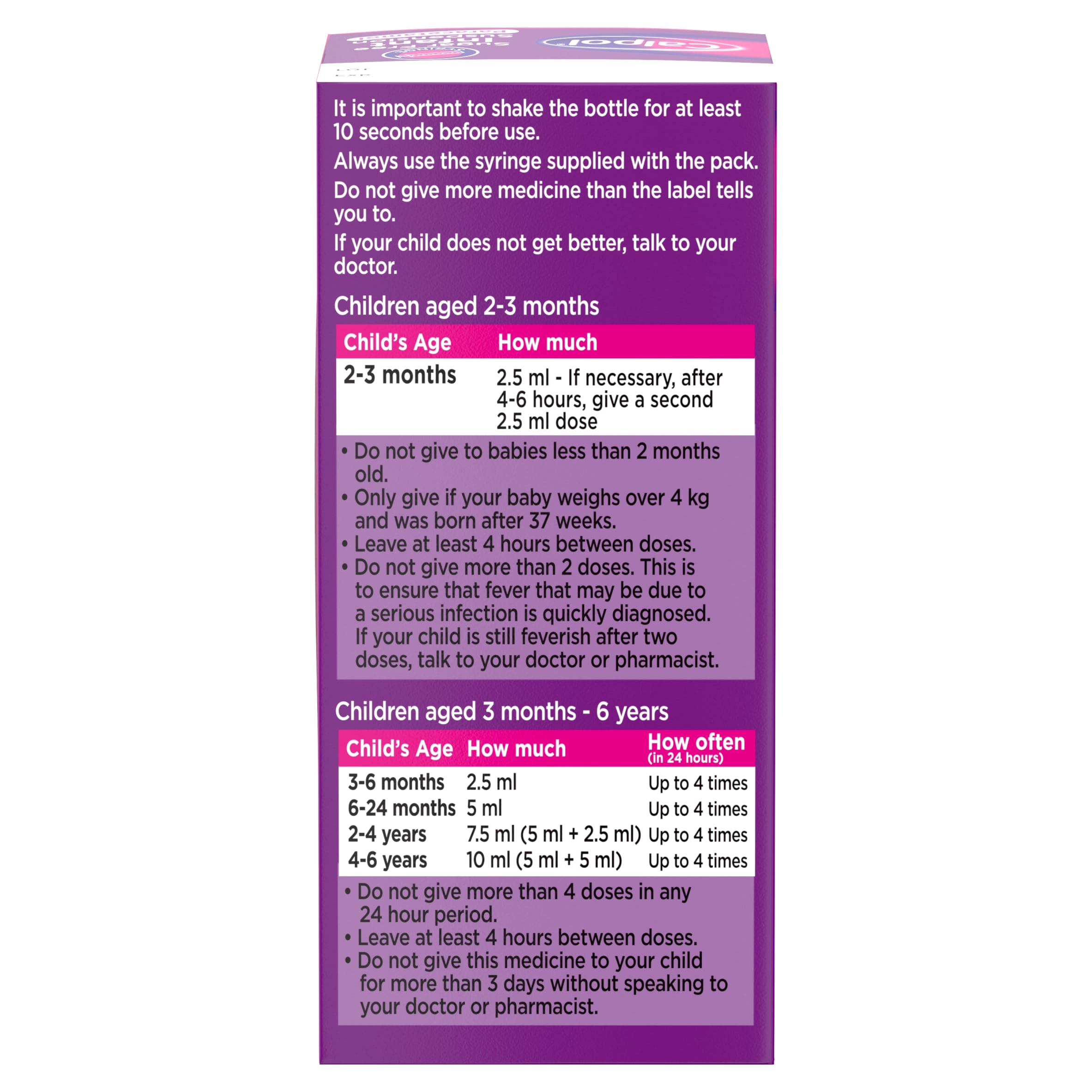 Calpol Infant Sugar-Free Oral Suspension Paracetamol 2+ Months 100ml thumbnail 2