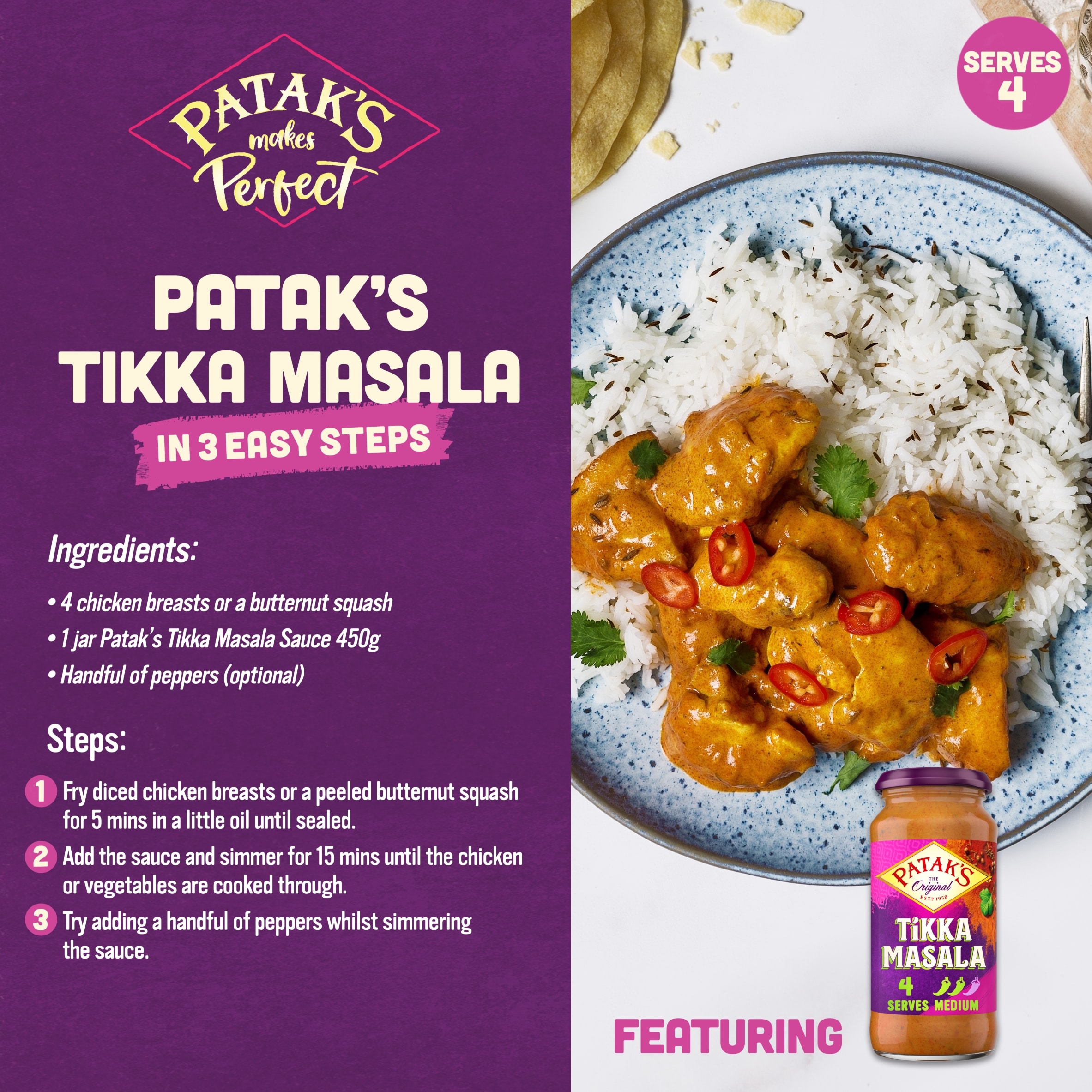 Pataks Tikka Masala Medium Sauce 450G thumbnail 2