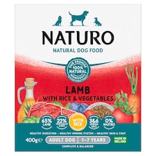 Naturo Adult Lamb & Rice Vegetable Dog Food Tray 400G