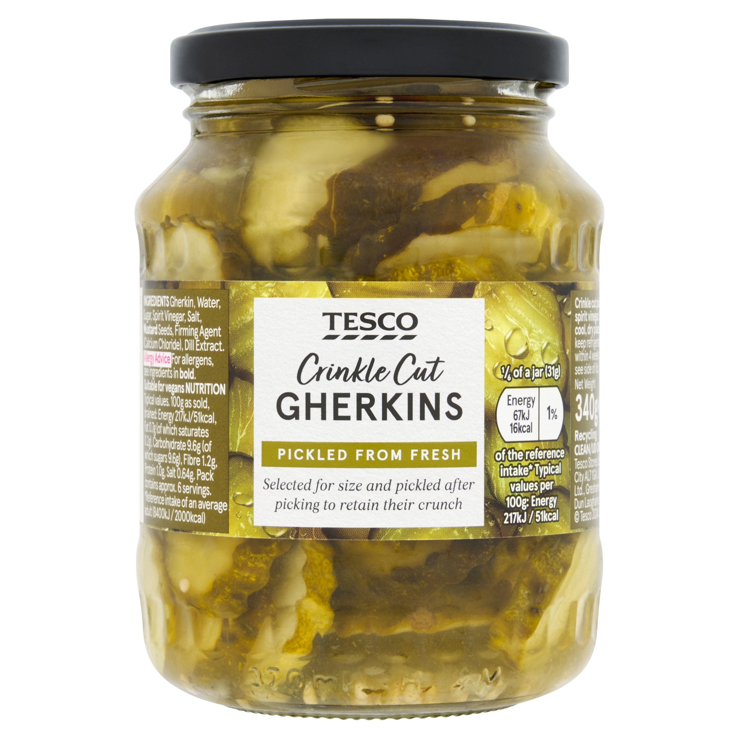 Tesco Crinkle Cut Gherkins 340G
