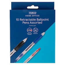 Tesco Grip Retractable Ball Pens Asstd 10 Pack