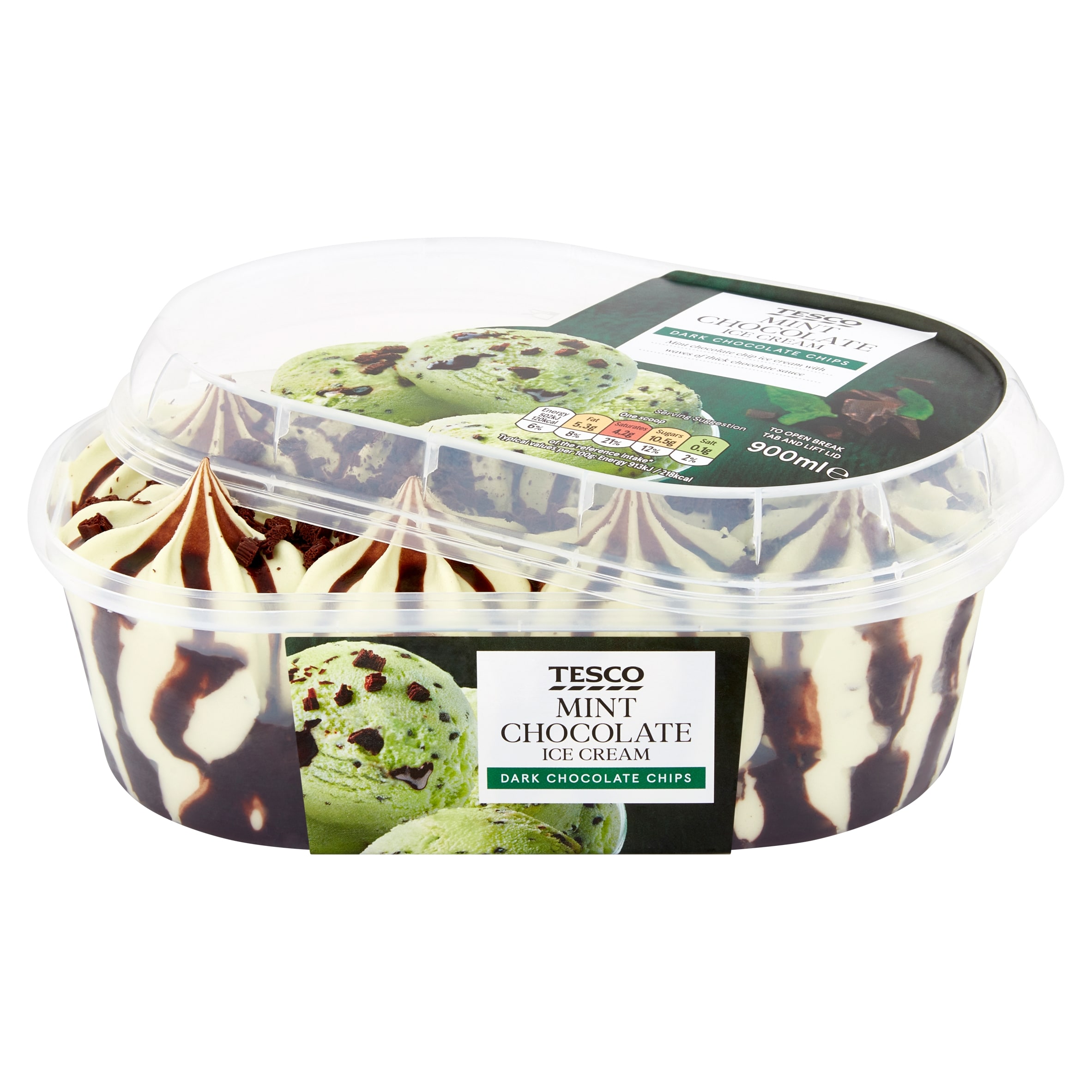 Tesco Mint Chocolate Ice Cream 900Ml thumbnail 2