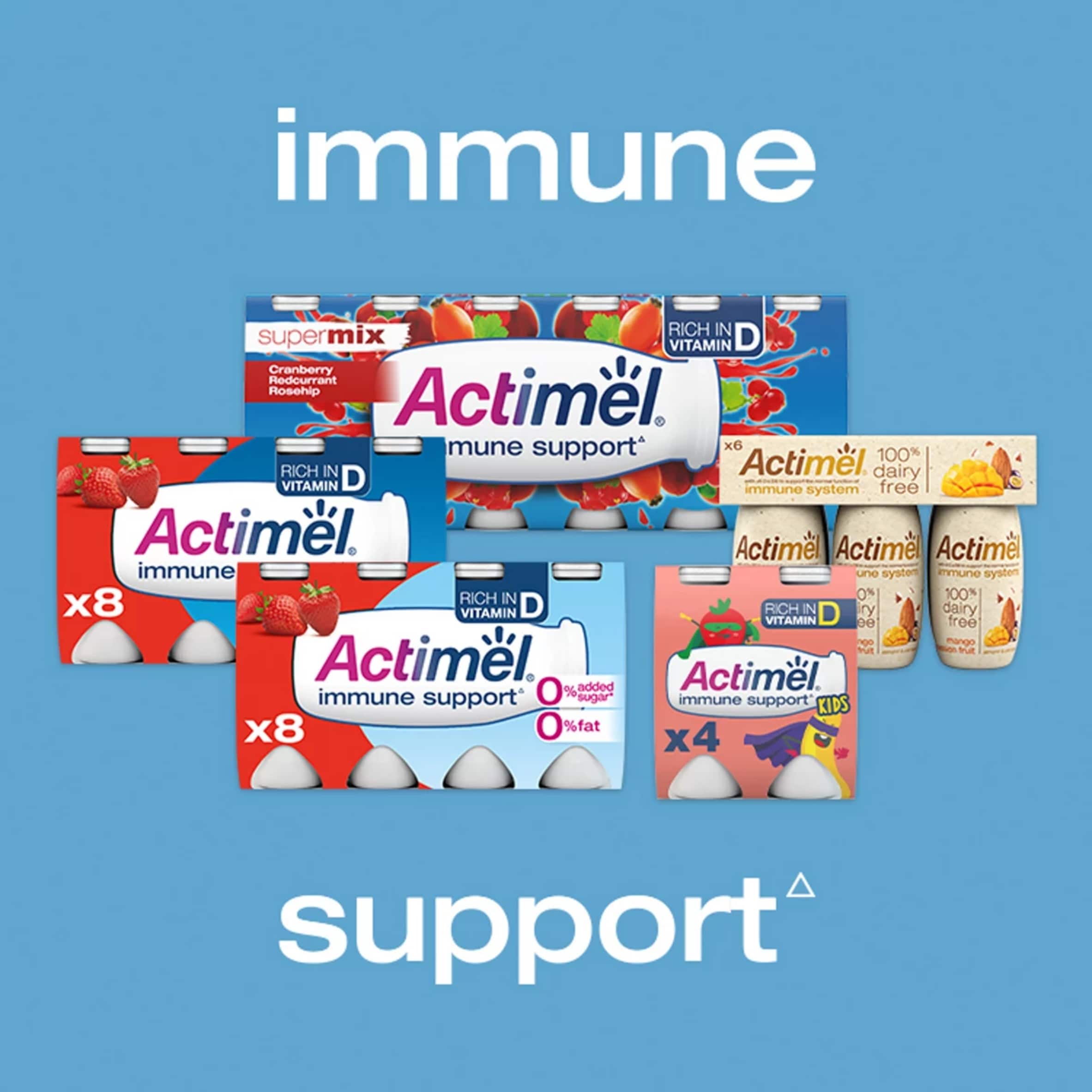 Actimel Immune Support Yogurt Drink - Strawberry & Blueberry 12 x 100g thumbnail 2
