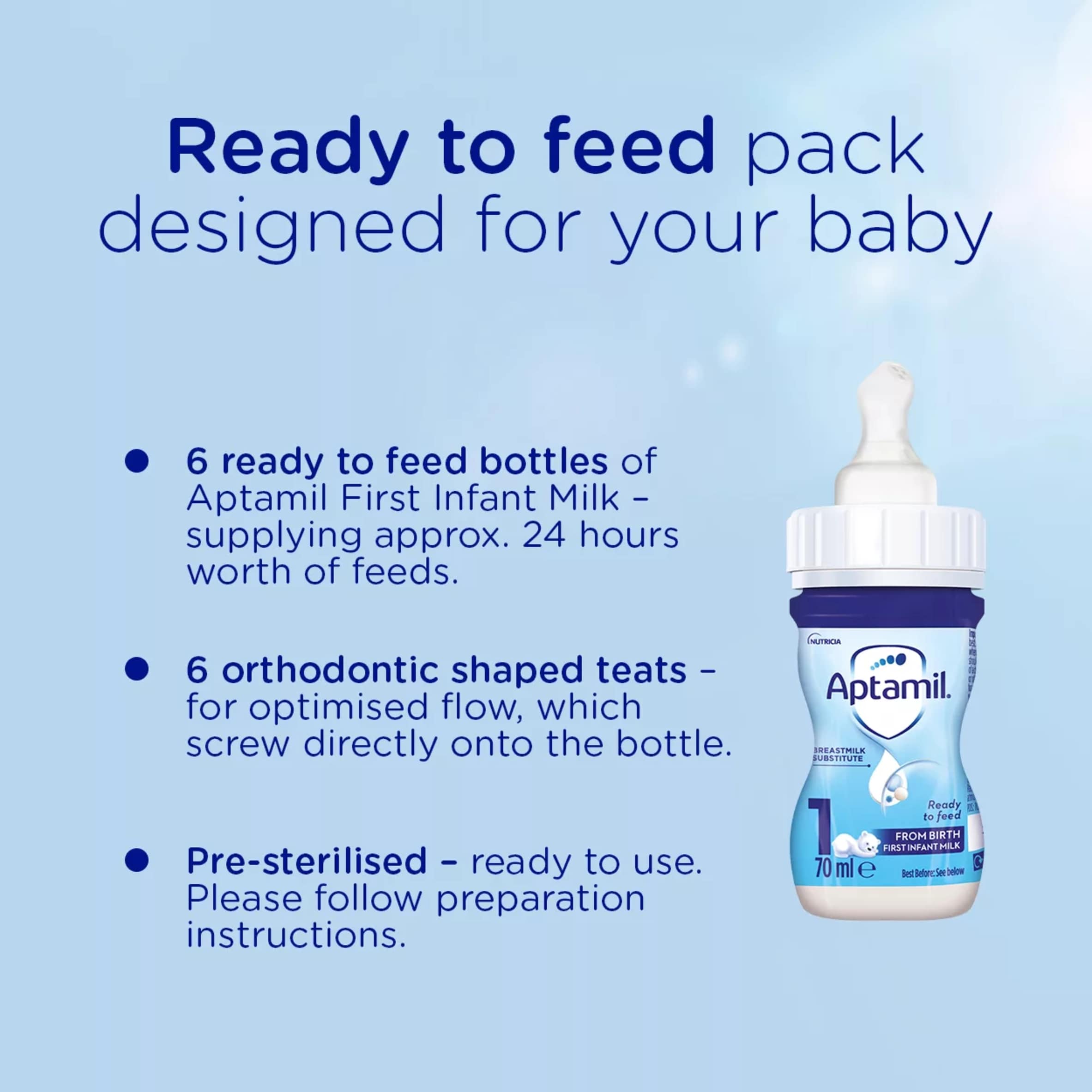 Aptamil 1 First Infant Baby Milk Formula Liquid Starter Pack Ready to Feed from Birth 6x70ml thumbnail 3