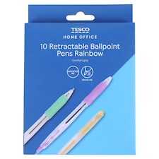 Tesco Retractable Ball Pens Rainbow Grip 10 Pack