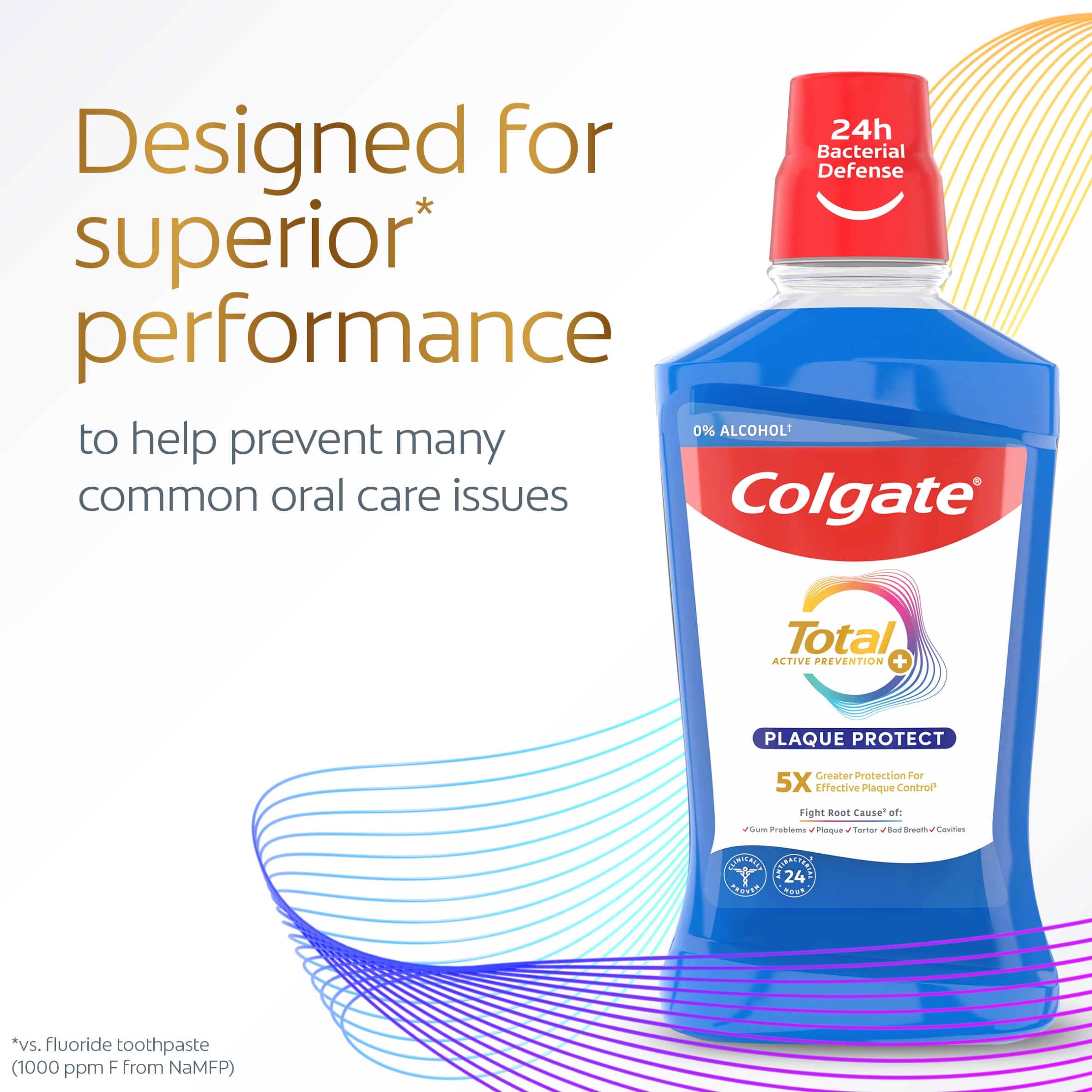 Colgate Total Active Prevention+ Plaque Protect Peppermint Mouthwash 500ml thumbnail 2