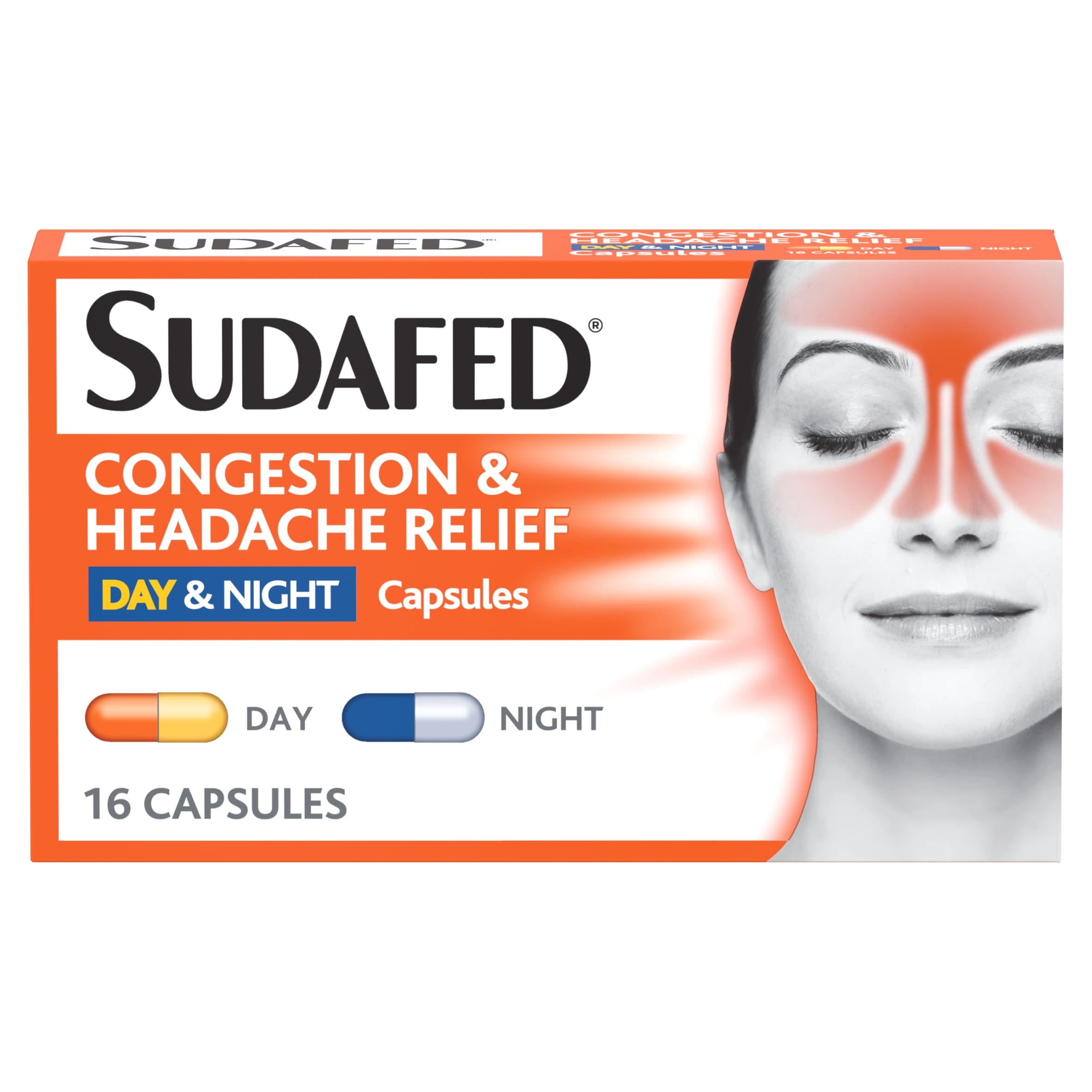 Sudafed Congestion Headache Relief Capsules, Day & Night 16s