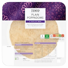 Tesco Plain Poppadoms 8 Pack 64G