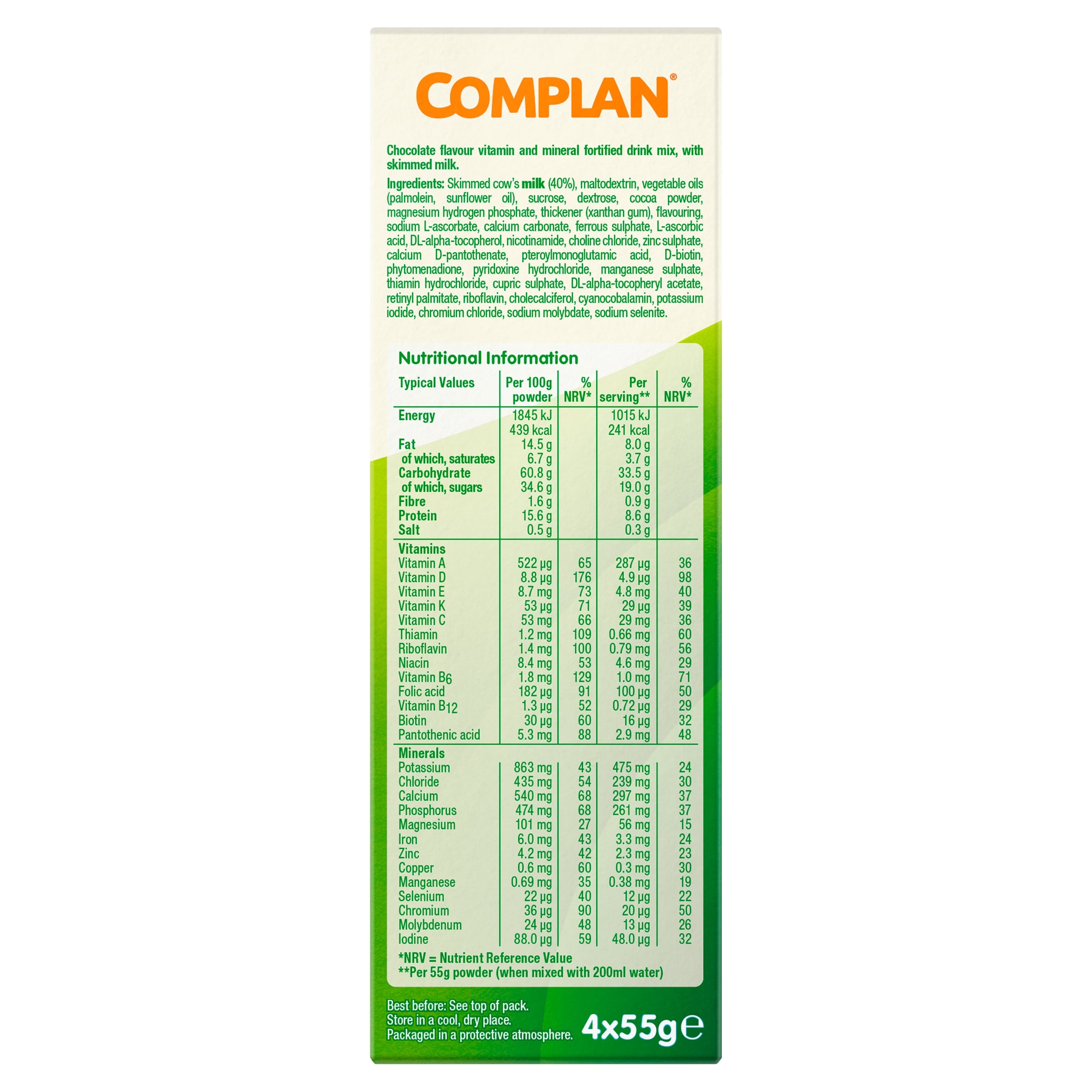 Complan Nutritional Drink Mix - Rich Chocolate Sachet 4 x 55g thumbnail 4