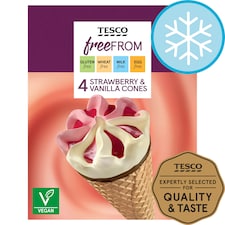 Tesco Free From Strawberry & Vanilla Cones 4 X 120Ml