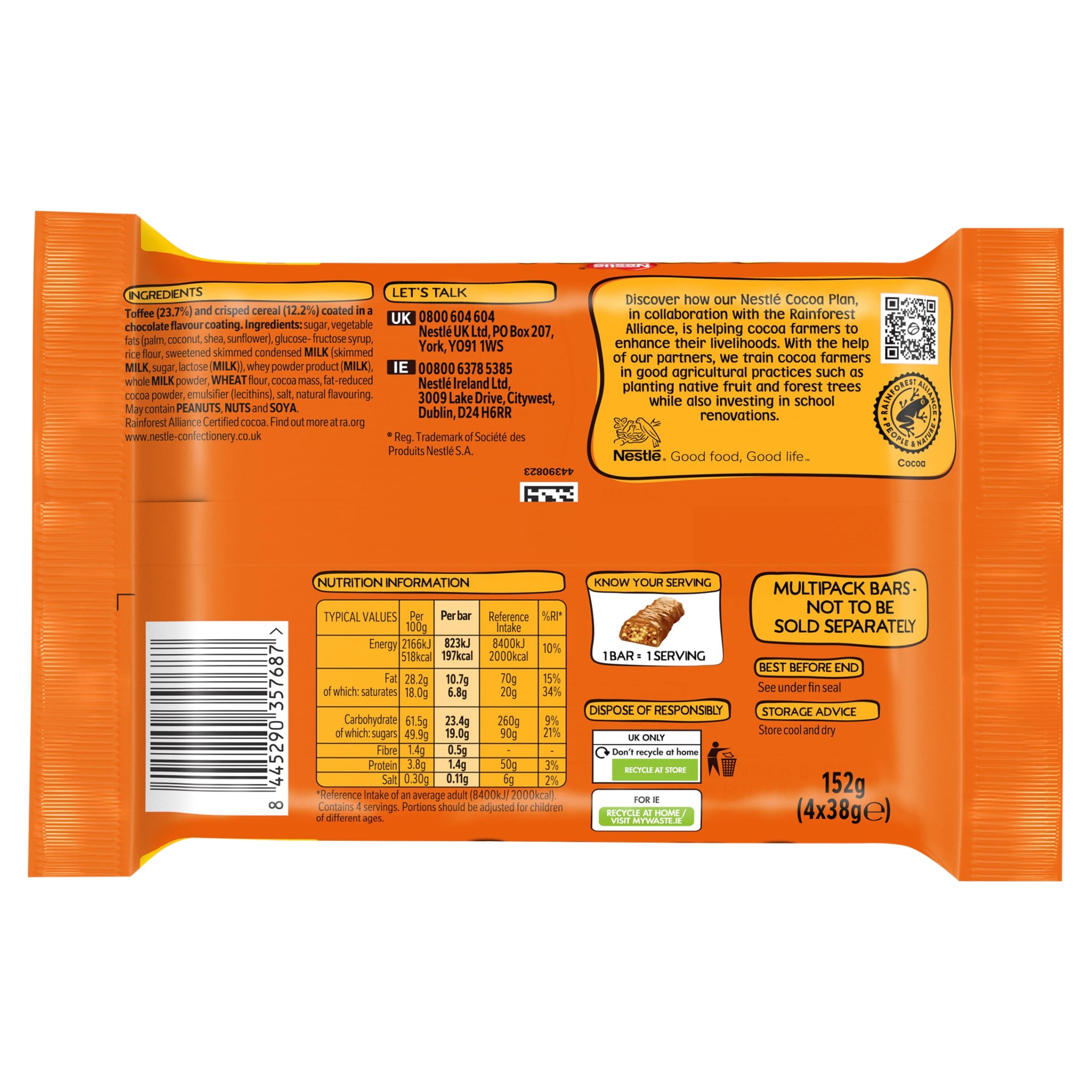 Toffee Crisp Biscuit Bar 4 Pack Multipack 152g thumbnail 3