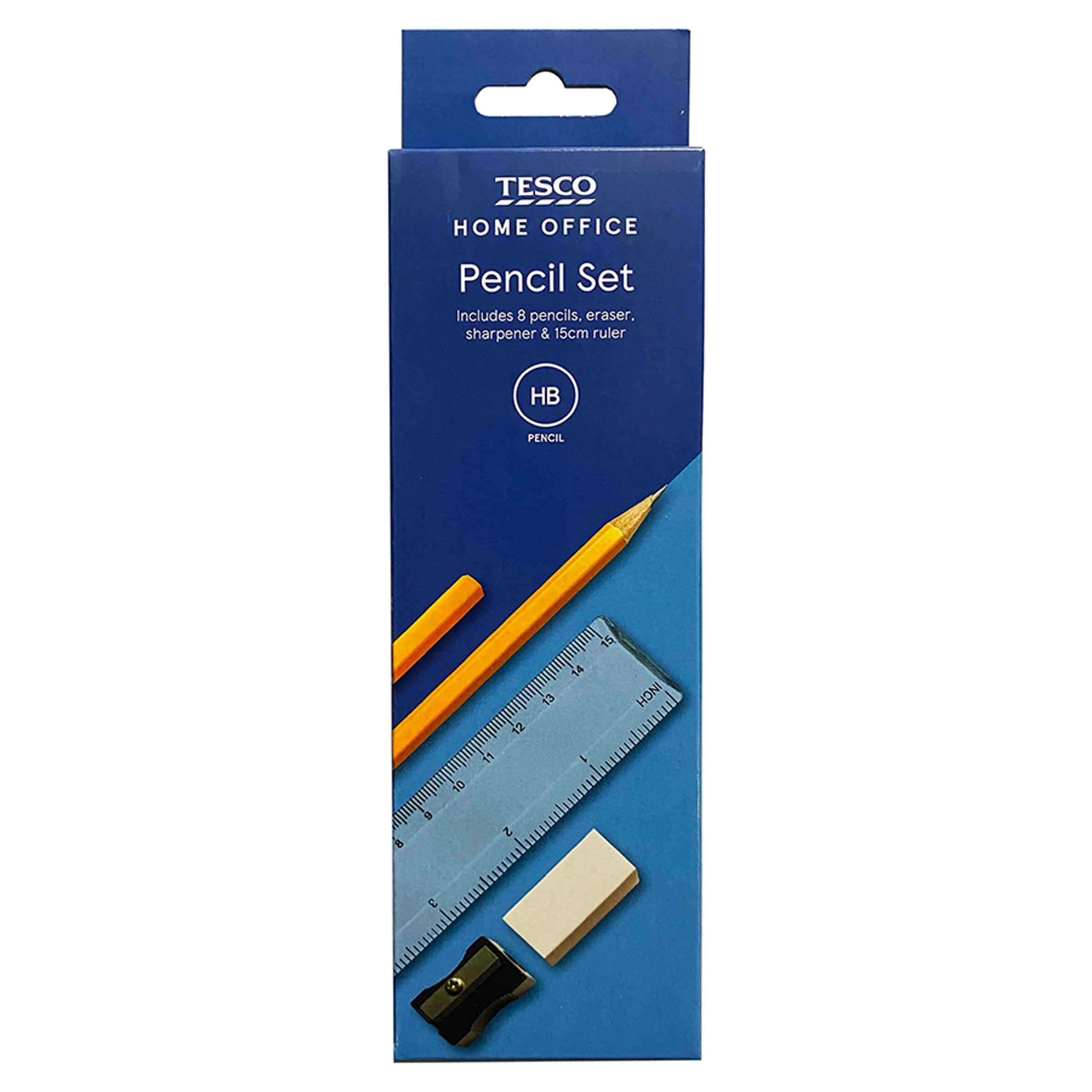 Tesco Hb 8 Pencils With Sharpener/ Eraser/Ruler