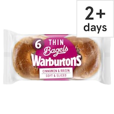 Warburtons Thin Cinnamon & Raisin Bagels 6 Pack