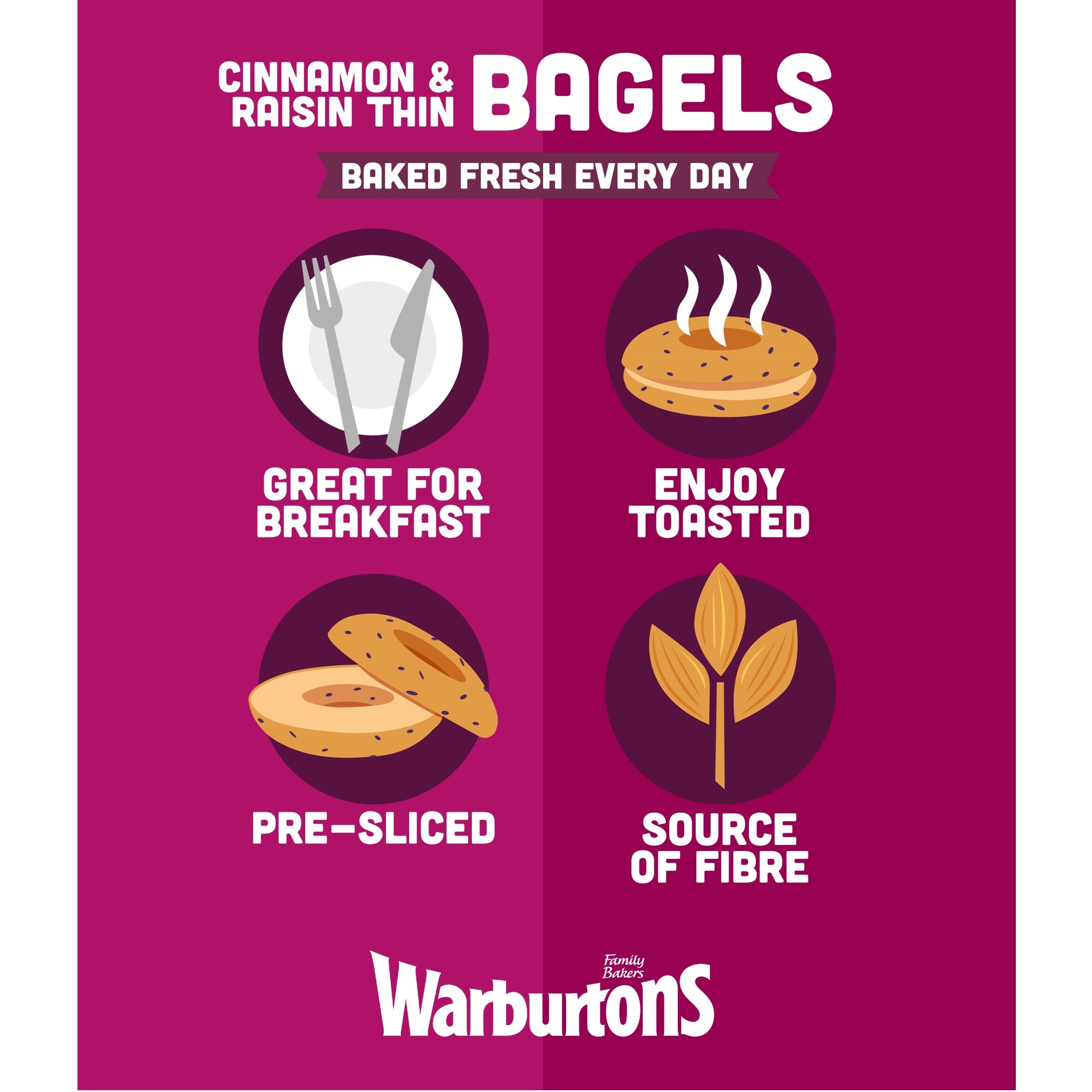 Warburtons Thin Cinnamon & Raisin Bagels 6 Pack thumbnail 3