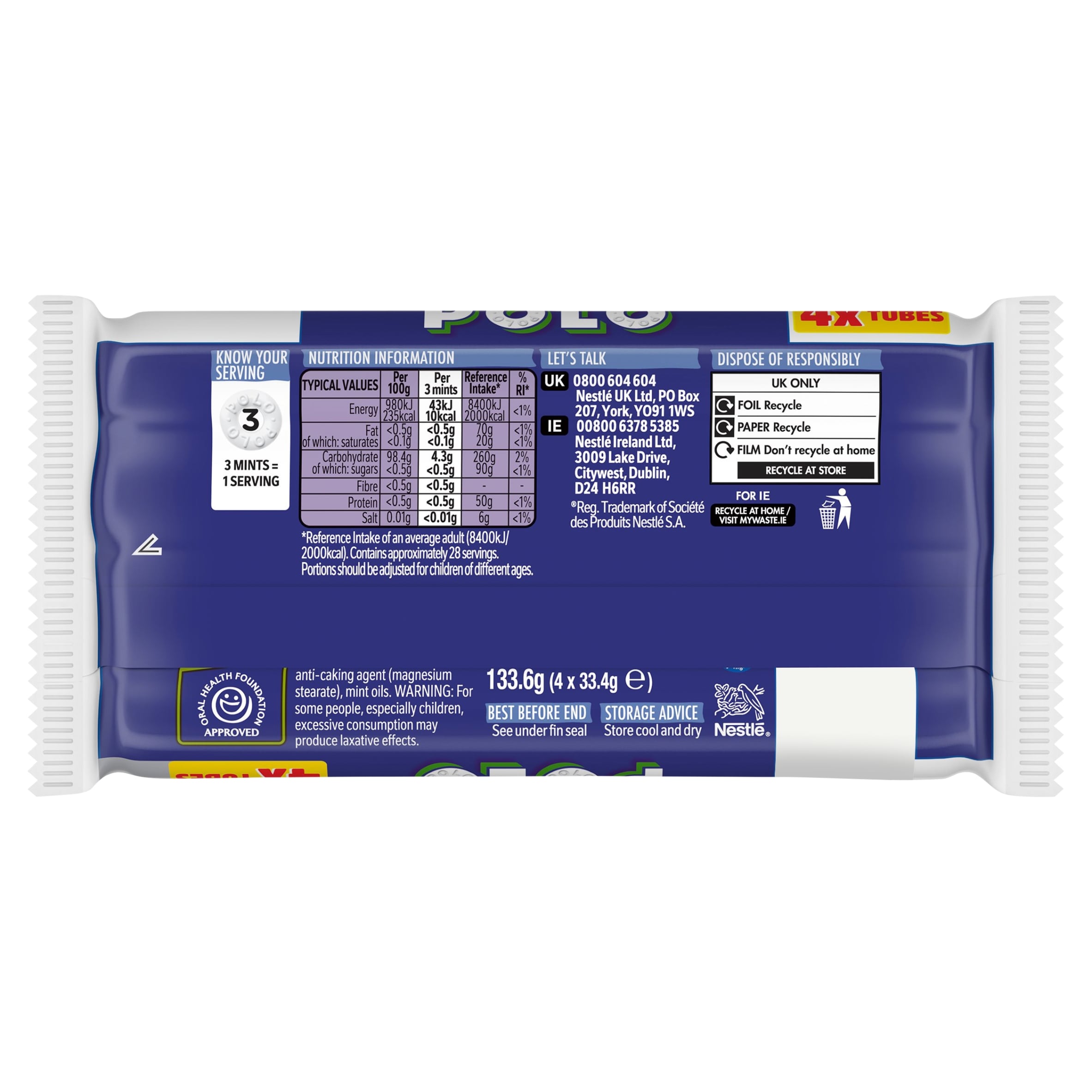 Polo Sugar Free Mint Tube Multipack 33.4g 4 Pack thumbnail 3