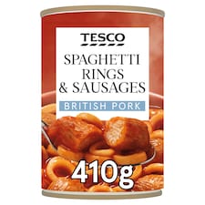 Tesco Spaghetti Rings Sausages In Tomato Sauce 410G