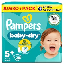 Pampers Baby Dry Size 5+ Jumbo+ Pack 68 Nappies