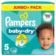 Pampers Baby Dry Size 5 Jumbo+ Pack 72 Nappies