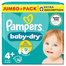 Pampers Baby-Dry Size 4+ Nappies Jumbo+ Pack 76 Pack