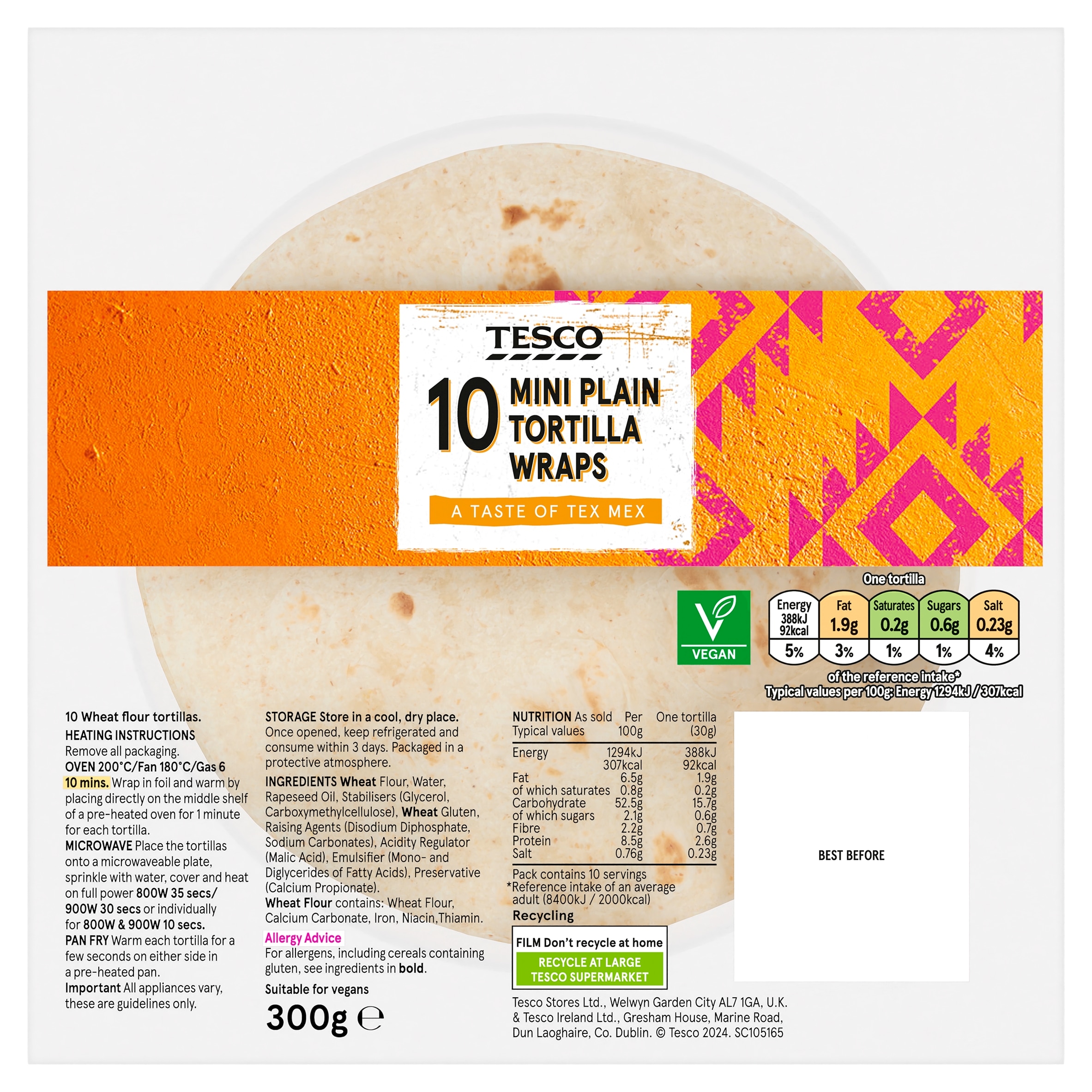 Tesco Mini Plain Tortillas X10 300G