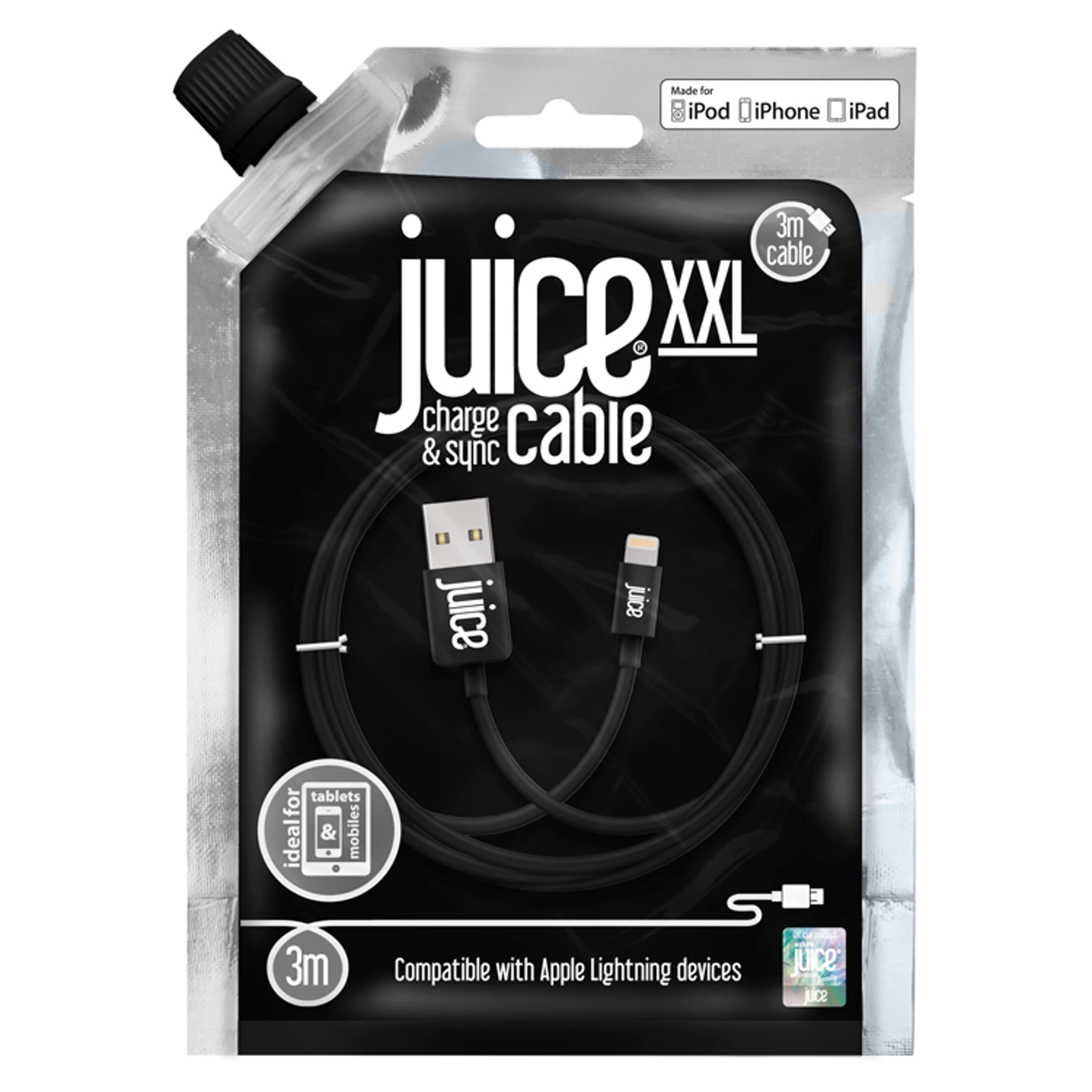 Juice Apple Lightning USB iPhone Charger Cable 3M Black