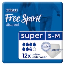 Tesco Free Spirit Super Underwear Small, Medium 12 Pack