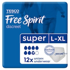 Tesco Free Spirit Super Underwear Large - Xl 12 Pack