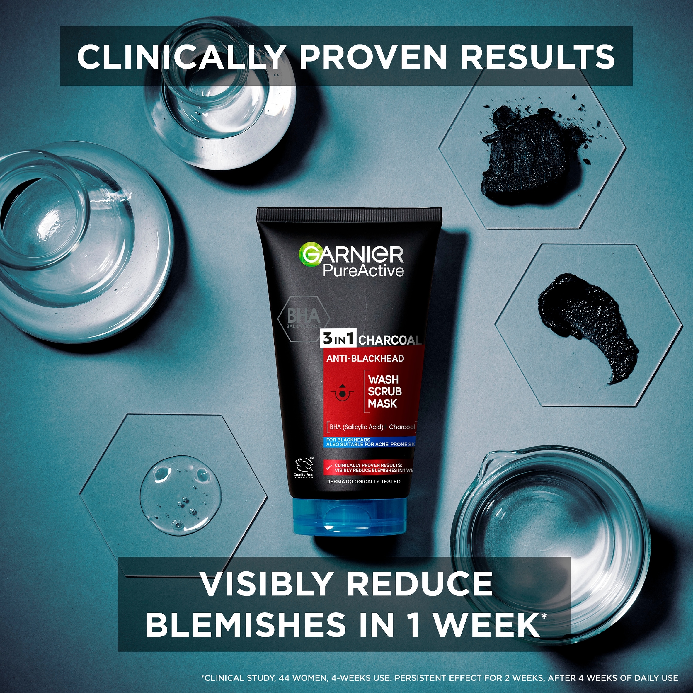 Garnier Pure Active 3 In 1 Charcoal Face Wash 150Ml thumbnail 2