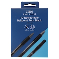 Tesco Retractable Ball Pen Black 40 Pack
