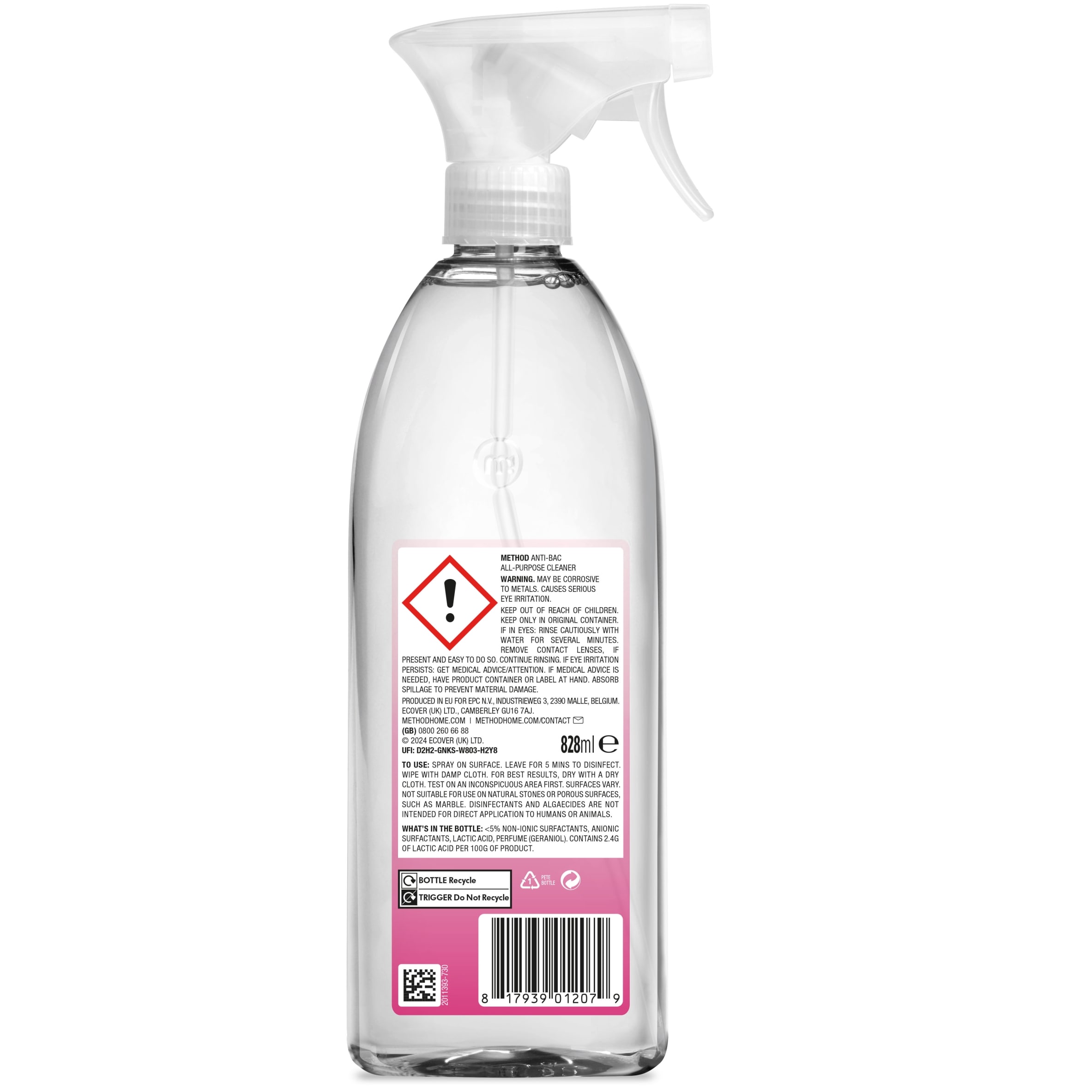 Method Antibacterial All Purpose Cleaner Spray Wild Rhubarb 828Ml thumbnail 2