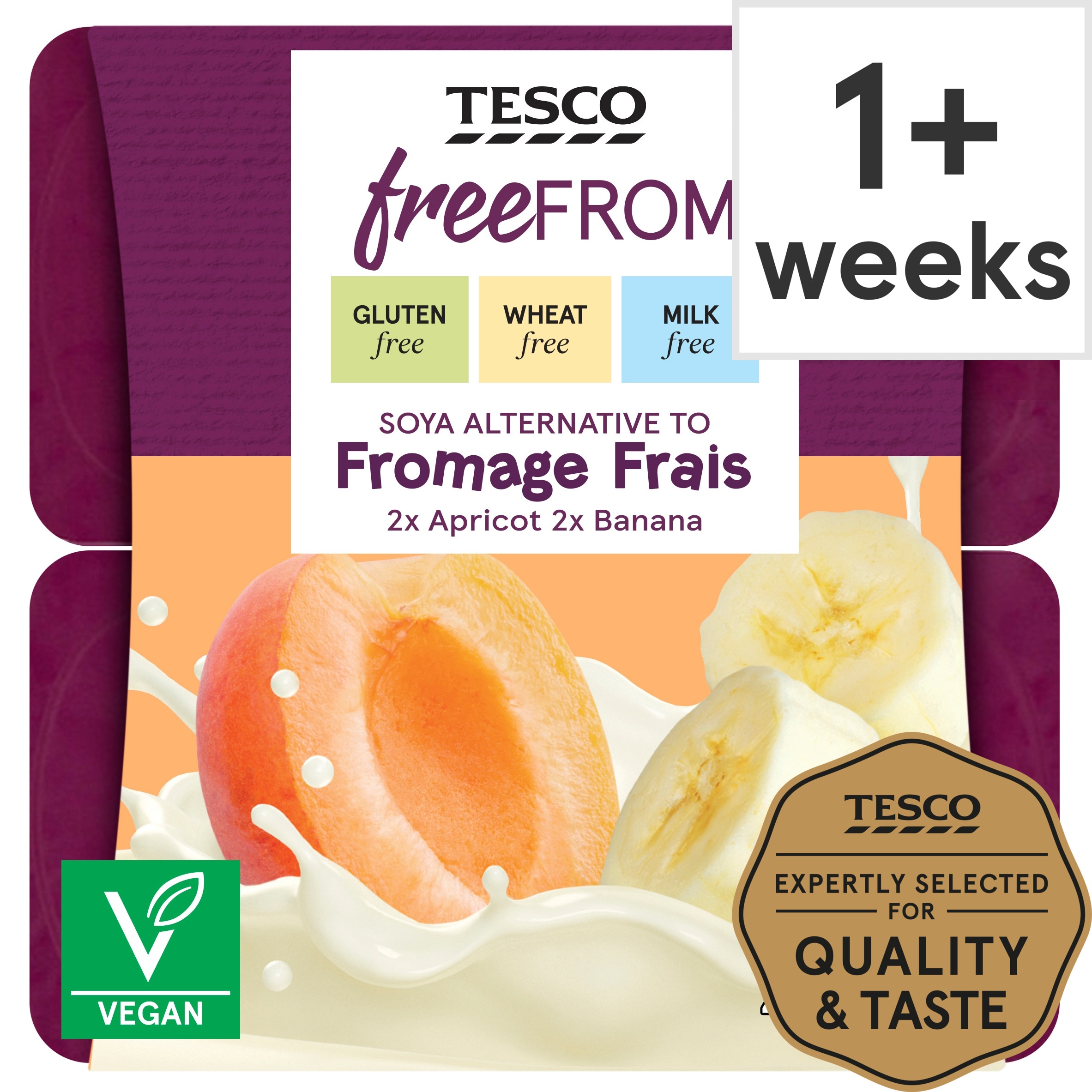 Tesco Free From Apricot & Banana Soya Yogurt 4X90g