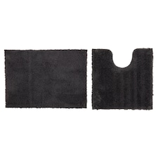 F&F Home Pedestal & Bath Mat Set Dk Grey
