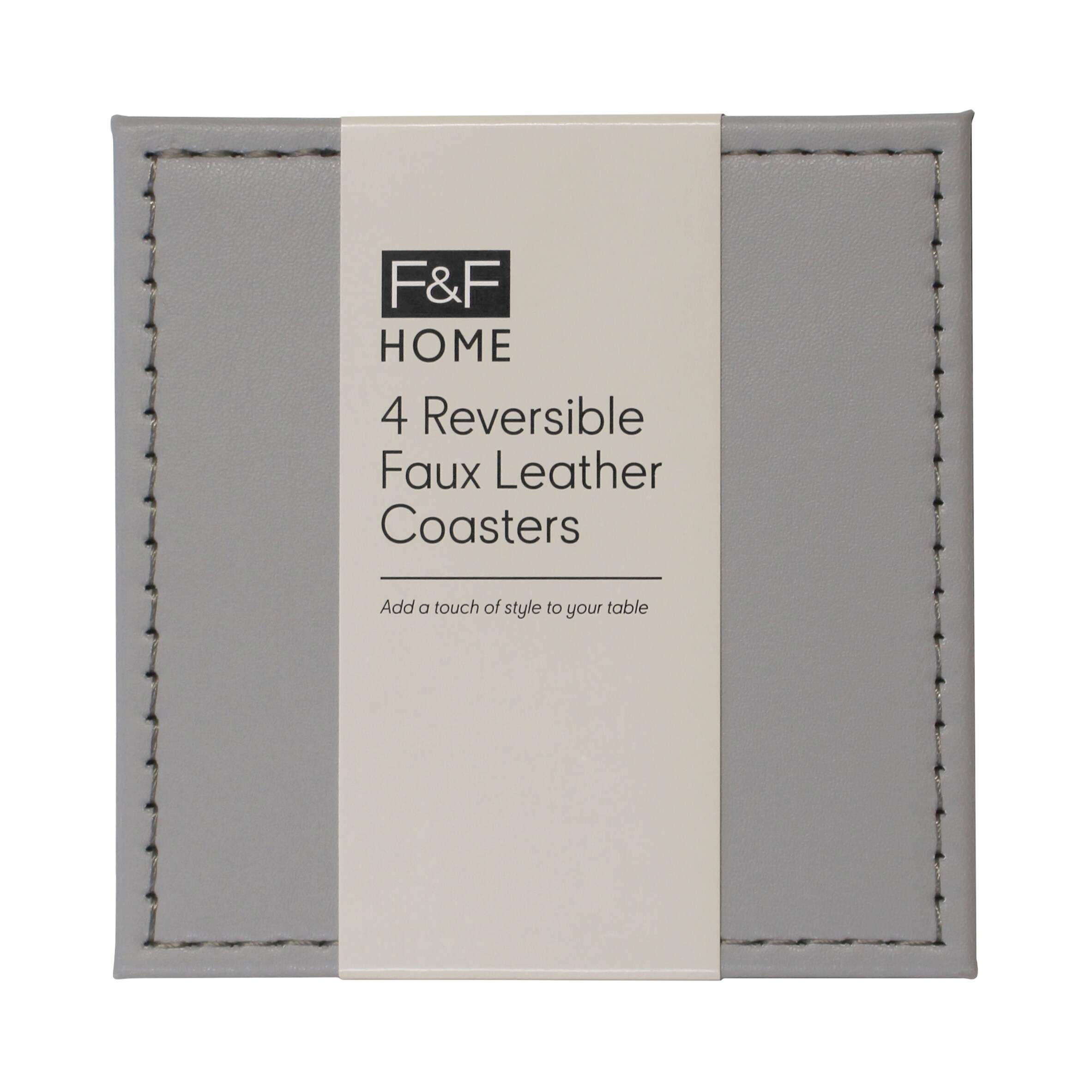 F&F Home Faux Leather Silver/Grey Coaster 4 Pack thumbnail 3