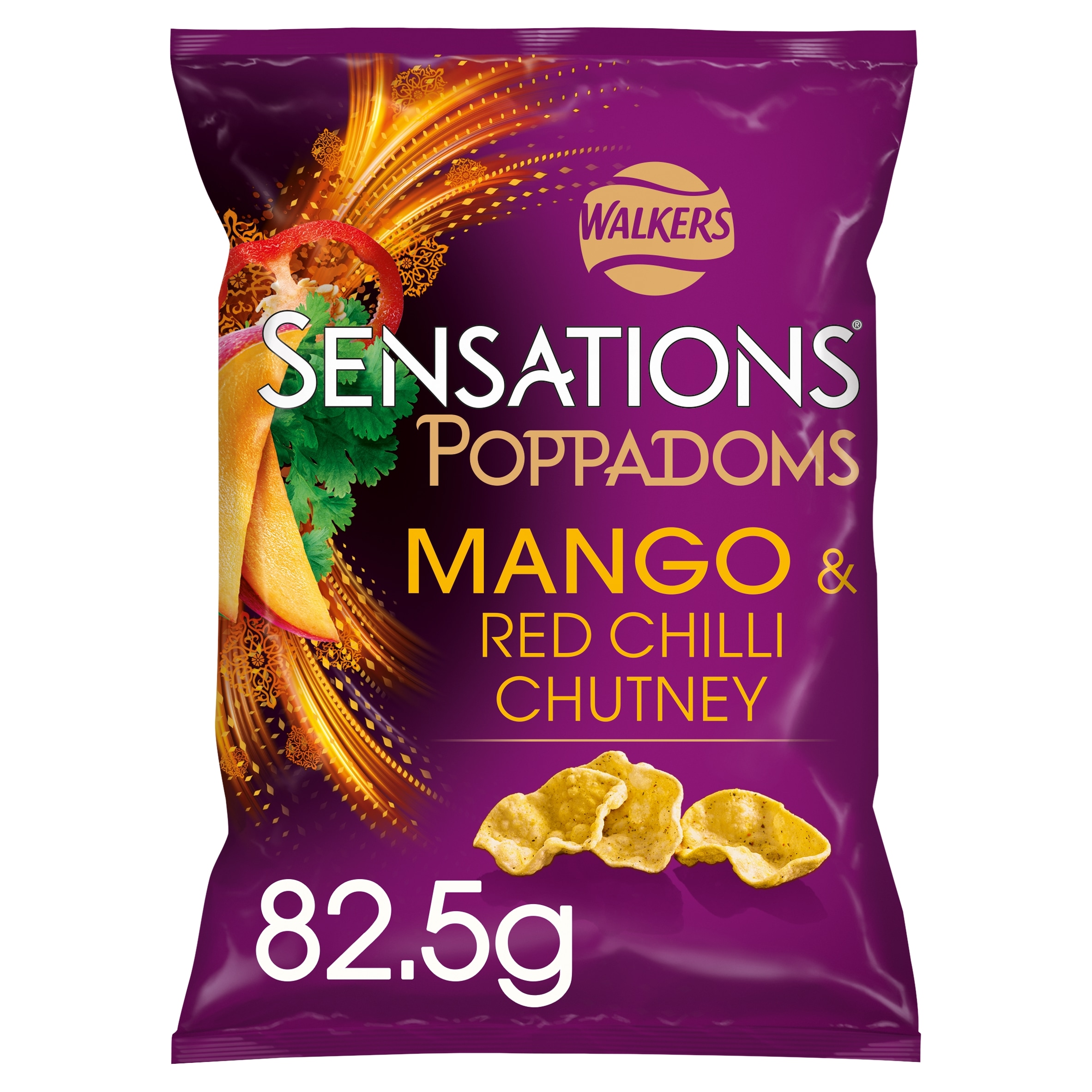 Walkers Sensations Mango & Chilli Chutney Sharing Poppadoms Crisps 82.5g