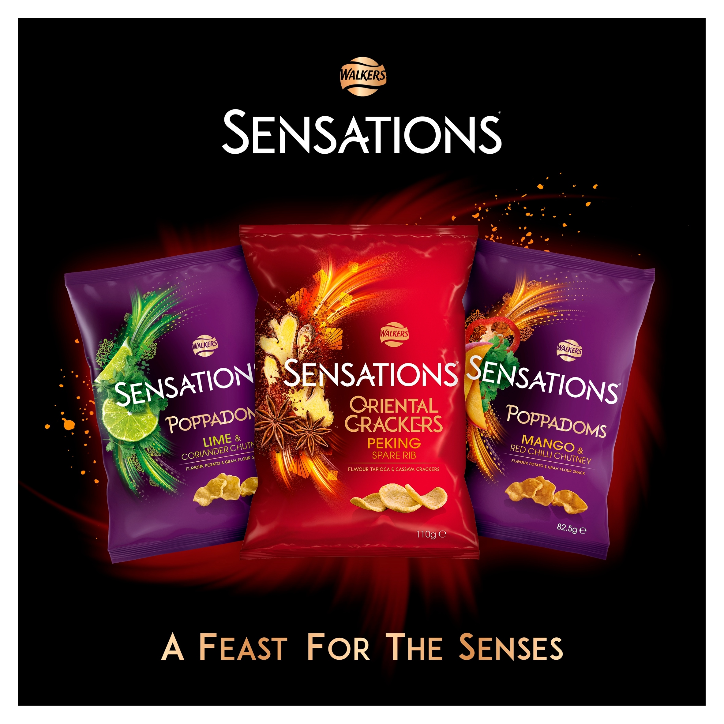 Walkers Sensations Mango & Chilli Chutney Sharing Poppadoms Crisps 82.5g thumbnail 3