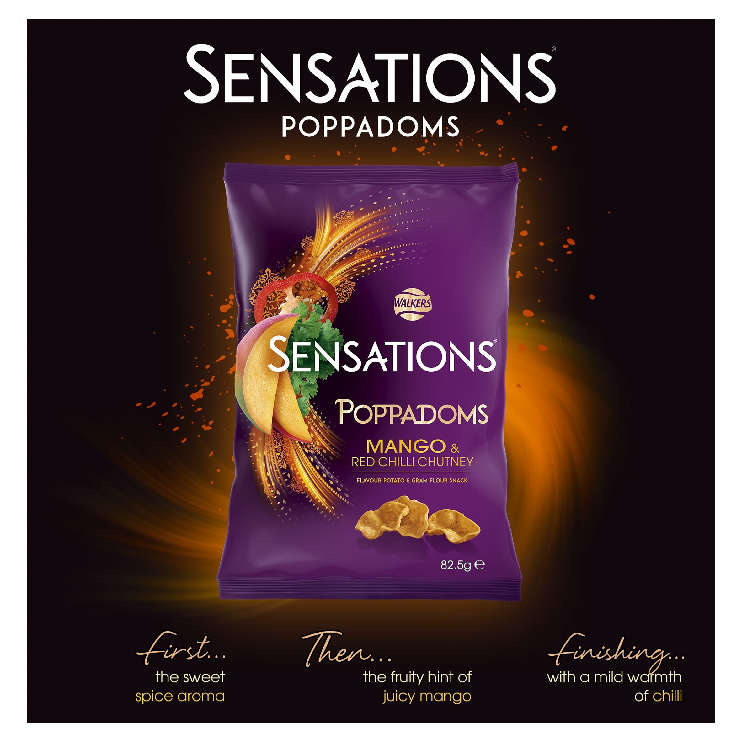 Walkers Sensations Mango & Chilli Chutney Sharing Poppadoms Crisps 82.5g thumbnail 4