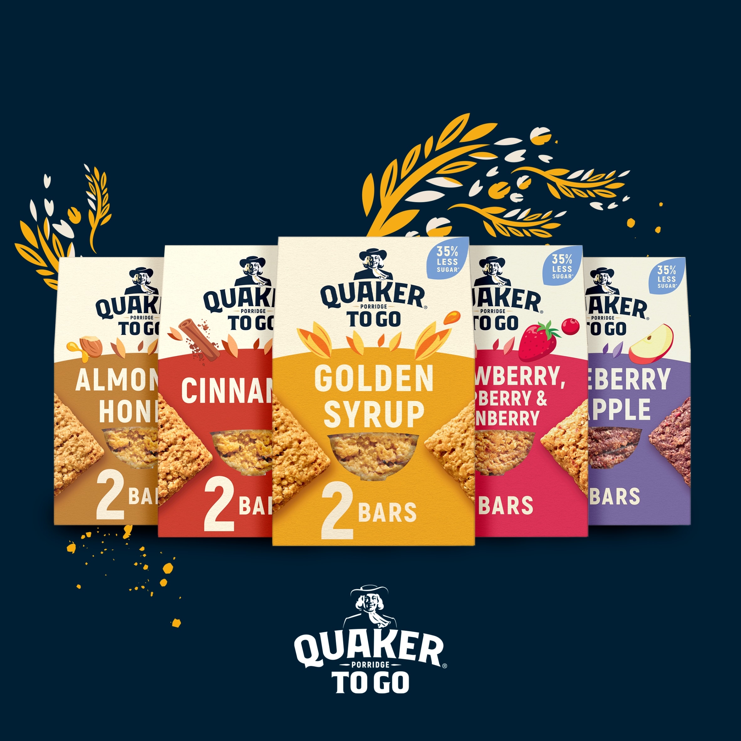 Quaker Breakfast Bars Golden Syrup Porridge To Go 2x55g thumbnail 2