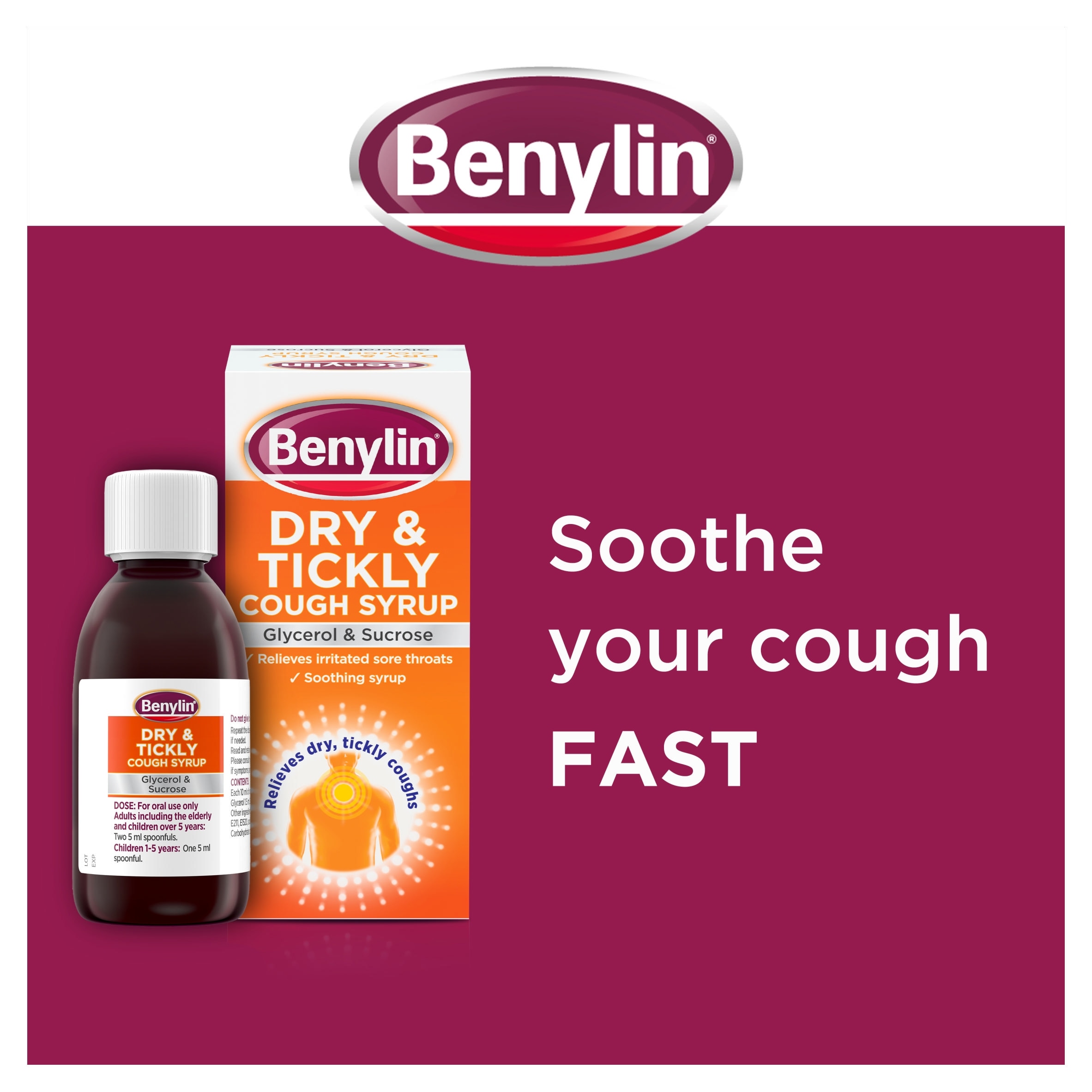 Benylin Dry & Tickly Cough Relief Syrup 150ml thumbnail 2