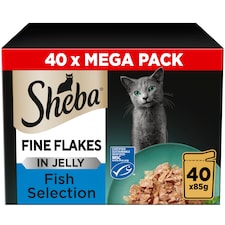 Sheba Fine Flakes Wet Cat Food Pouches Fish in Jelly 40x85g