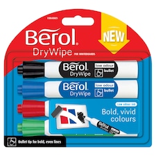Berol Dry Wipe Whiteboard Markers, Bullet Tip, 4 Count