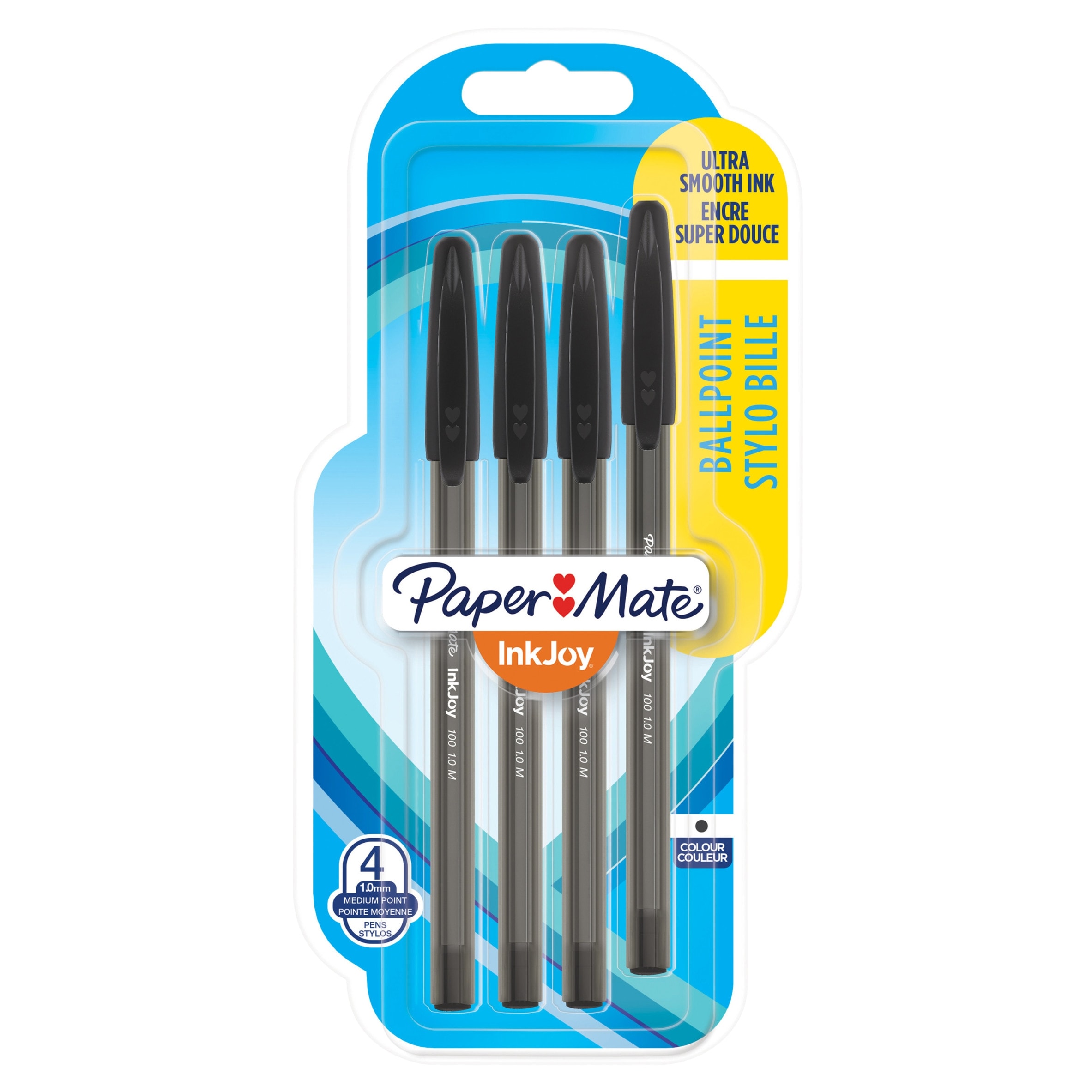 Paper Mate InkJoy 100 Ballpoint Pens, Black, 4 Count