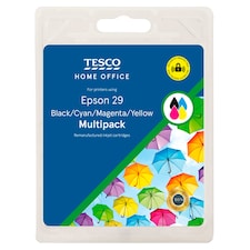 Tesco Epson 29 Remanufactured Black, Cyan, Magenta, Yellow Printer Ink Cartridges Multipack
