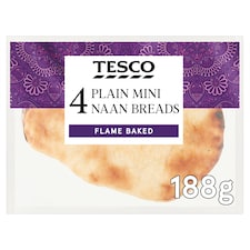 Tesco Plain Mini Naan Breads 4 Pack 188g